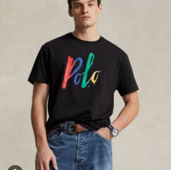 NWT Polo by Ralph Lauren Black Script Tshirt And Shorts Set Size Medium - Picture 3 of 4